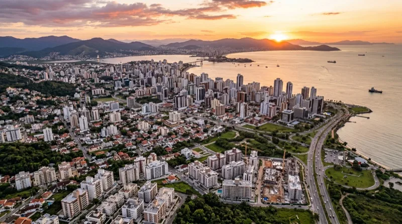 Cidade brasileira em crescimento com novos bairros e edifícios